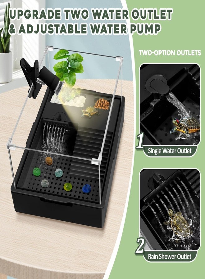 GOZILLA Small Turtle Tank Kit+Water Pump+Lamp, Acrylic Turtle Tank Starter Kit with Adjustable 5W Water Pump and Timing/Dimming Lamp, Multi-Functional Area for Small Turtles(Black Kit). - Image 3